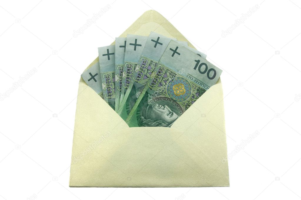 polish zloty banknotes in an envelope
