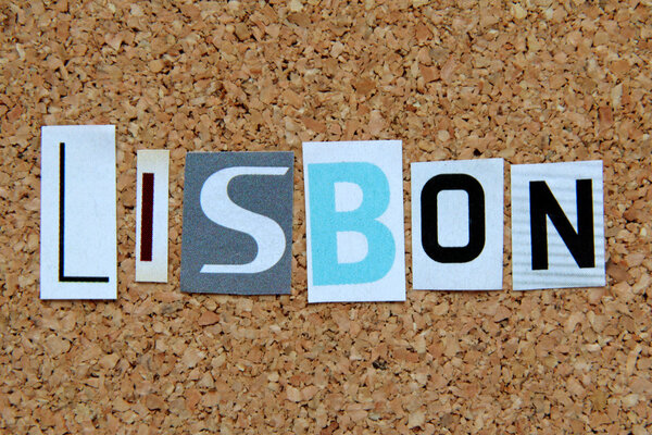 word lisbon on cork background