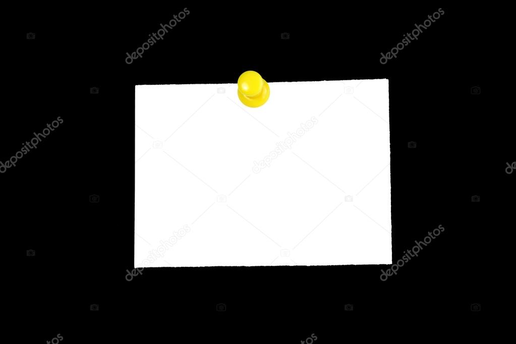 Push pin holding a blank note card on black background