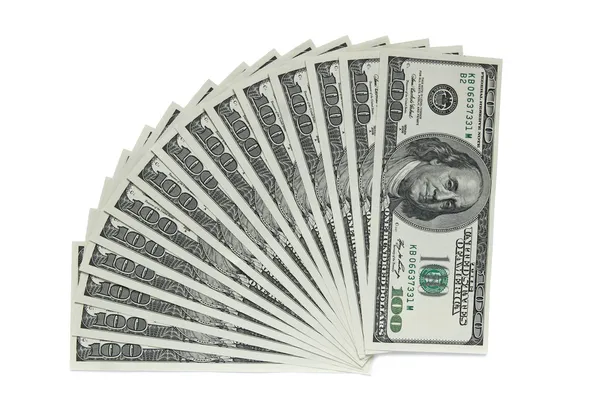 One hundred dollar banknotes on white background — Stock Photo, Image