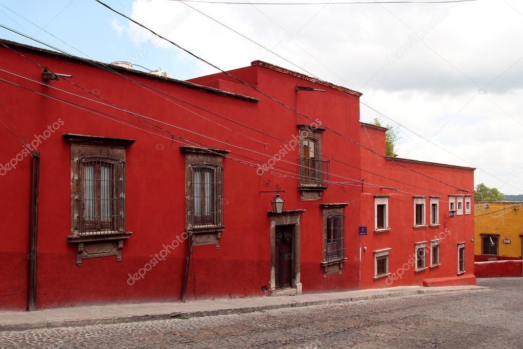 Typical mexican street with colorful buildings