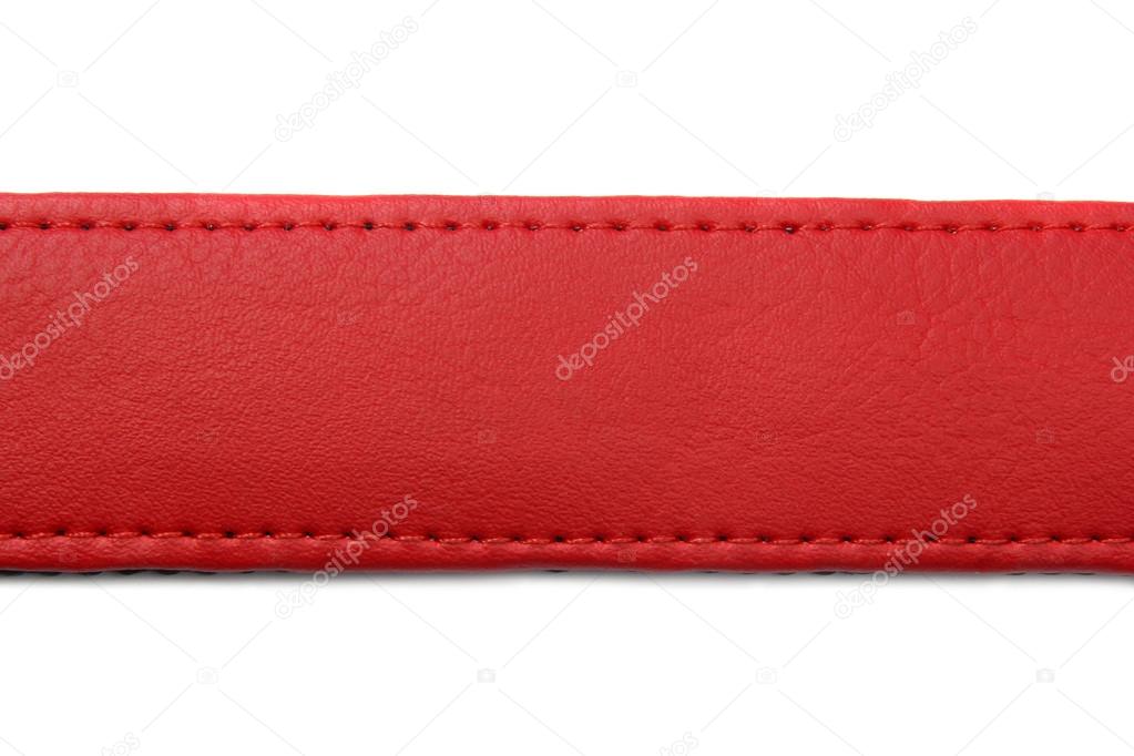 Red leather belt on white background