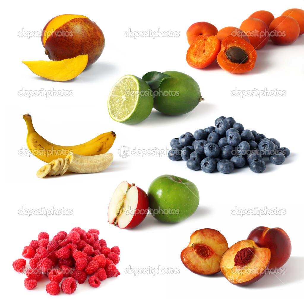 Set of fresh fruits isolated on white