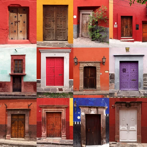 Set of colorful, mexican front doors — Stock Photo, Image