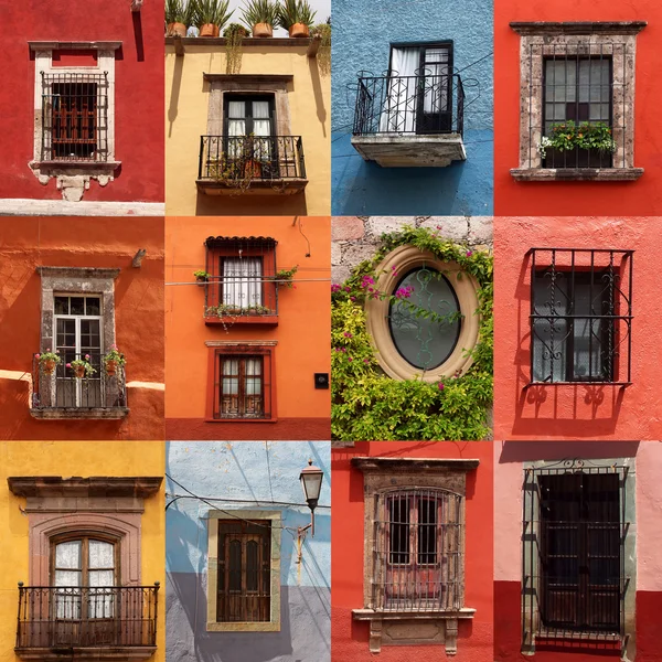 Collage of colorful mexican windows — Stock Photo, Image