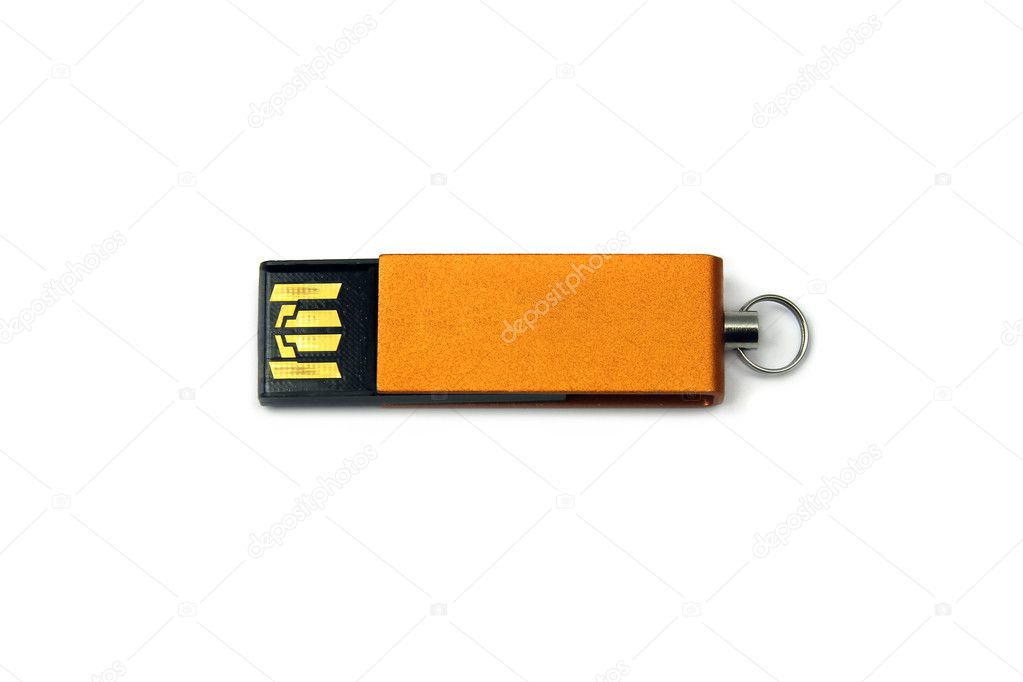 Gold pendrive isolated on white background