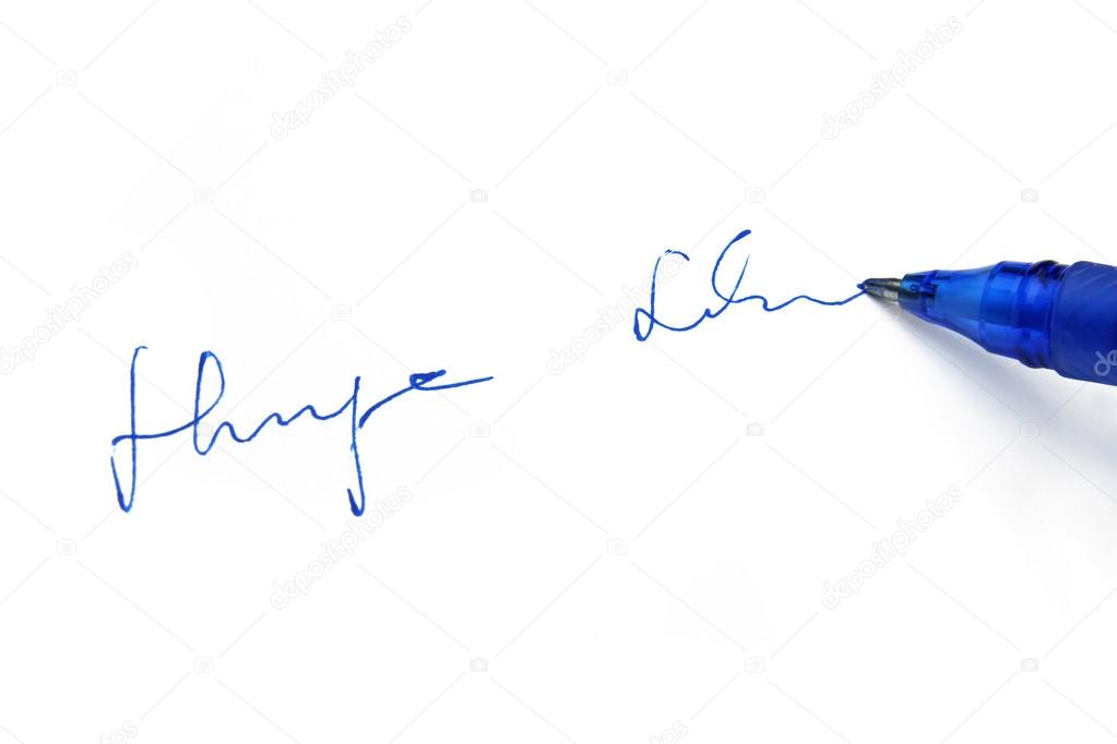 Signature and blue pen. concept of signing a business contract