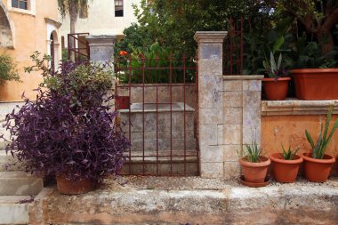 kapı ve agia triada Manastırı avlusunda Çiçeklik