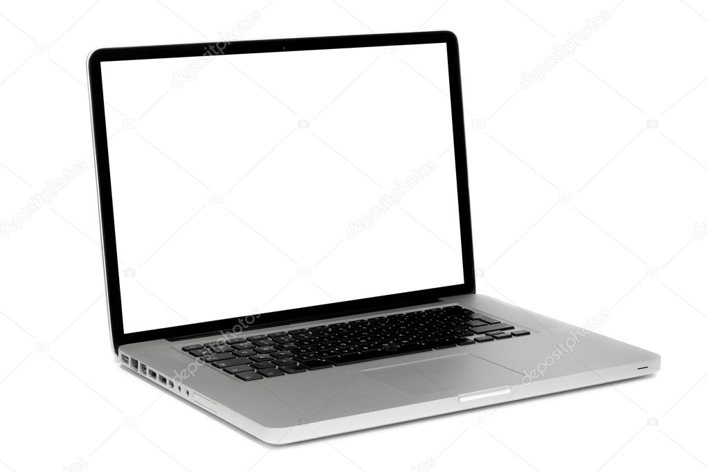 Laptop with blank screen isolated on white background