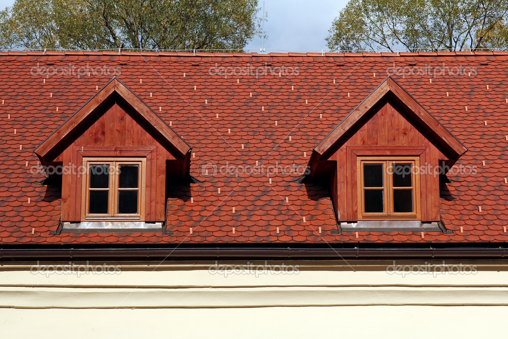 Two vintage vertical roof windows