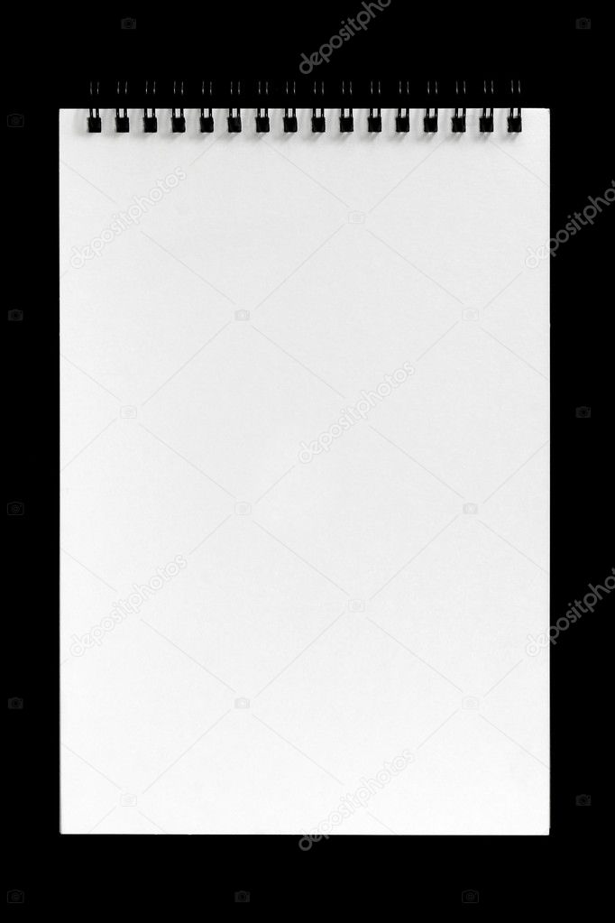 Blank notebook isolated on black background