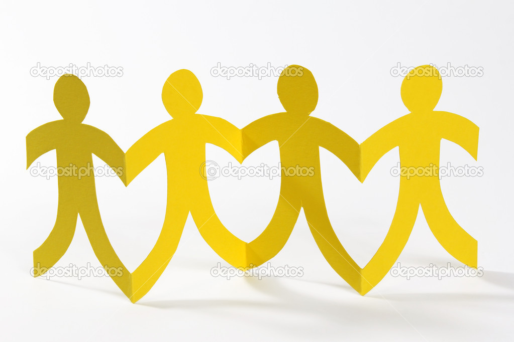 Yellow paper people in a row