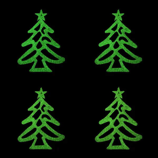 Christmas card- four green christmas tree on black background — Stock Photo, Image