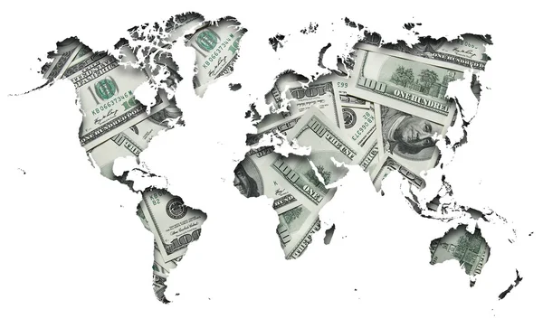 World map with one hundred dollars background — Stock Photo, Image