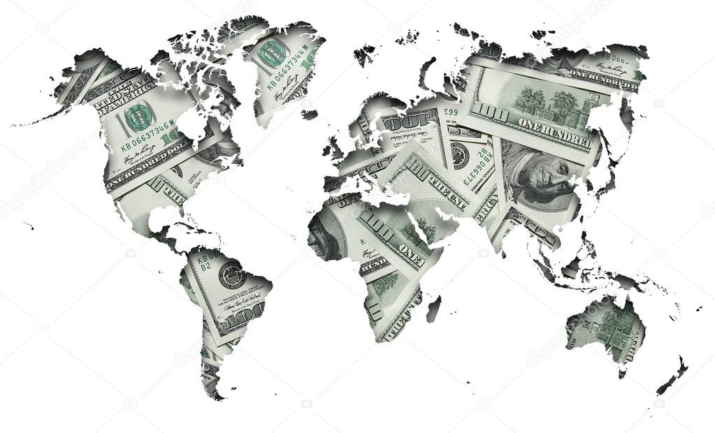World map with one hundred dollars background