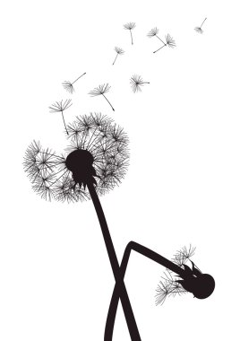 beyaz kırık sapı ile bir arka plan üzerine siyah dandelions