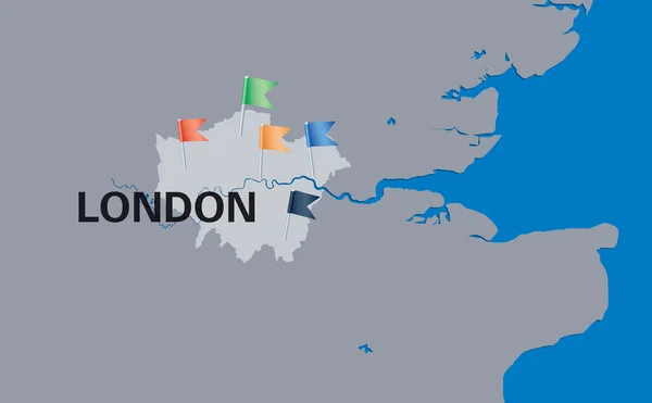伦敦地图用鲜艳夺目的五星红旗别针 — 图库矢量图片
