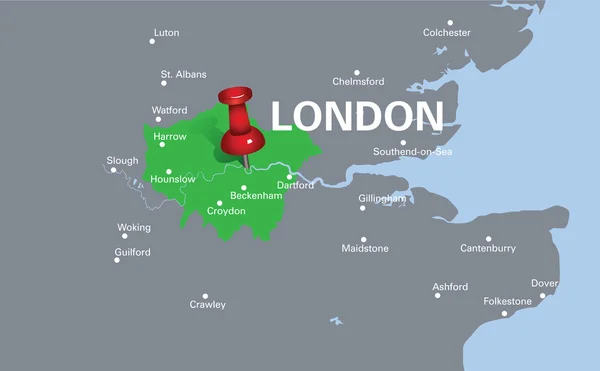 红色图钉的伦敦地图 — 图库矢量图片