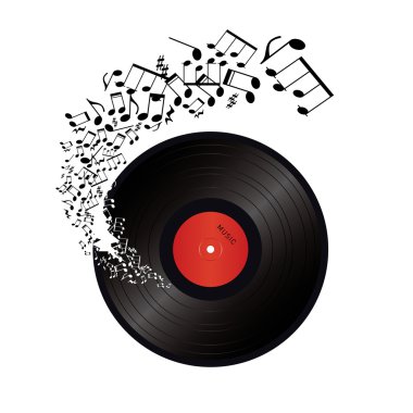 Vinil delikten çıkan müzik notlar