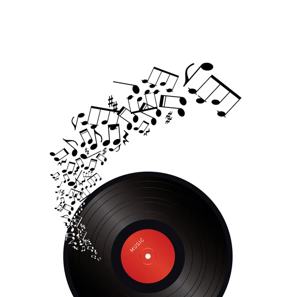Vinyl with music notes on white background — Stock Vector