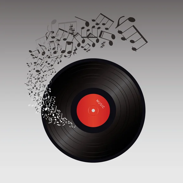 Abstracte muziek vector illustratie-vinyl en muziek notities — Stockvector