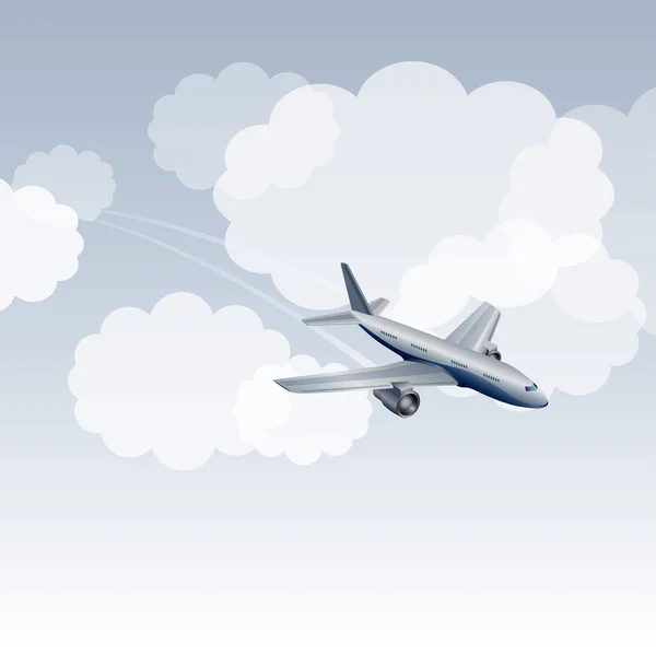 Düsenflugzeug fliegt in Wolken — Stockvektor
