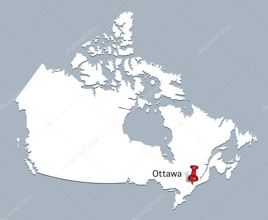 Map of Canada with red push pin indicating Ottawa