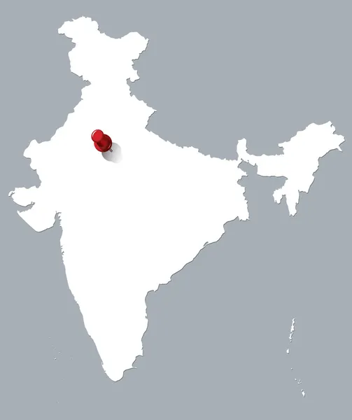 赤い押しピンとインドの白い地図 — ストックベクタ