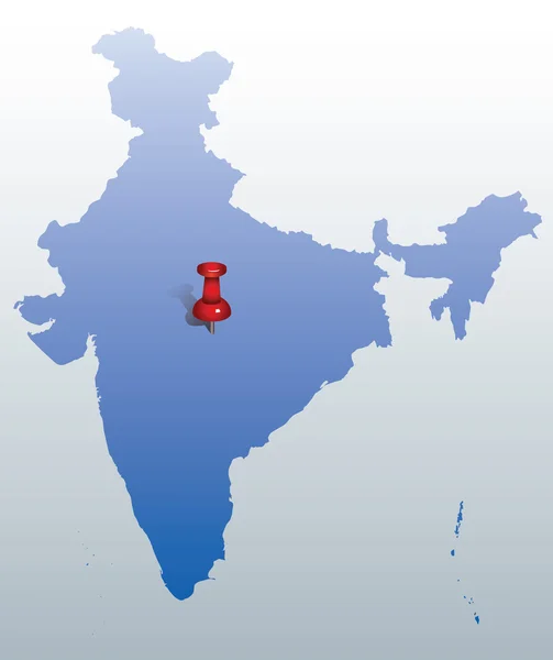 Blaue Karte von Indien mit rotem Stecknadeln — Stockvektor
