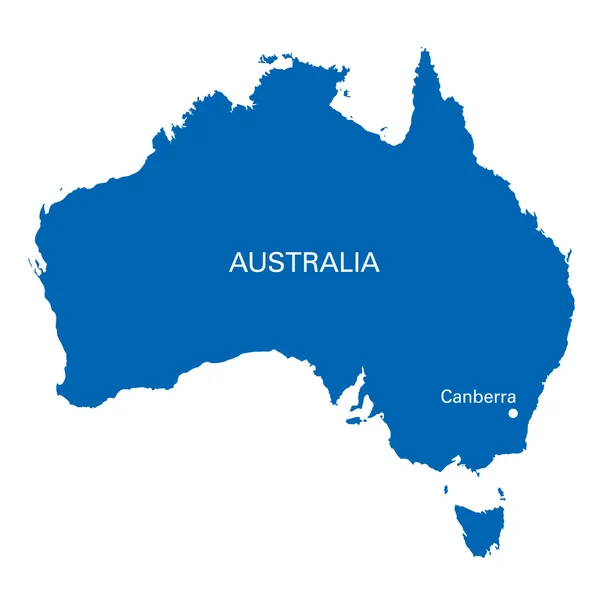 Blue map of Australia with the position of Canberra — Stock Vector