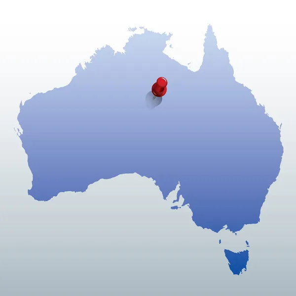 Blue map of Australia with red push pin — Stock Vector