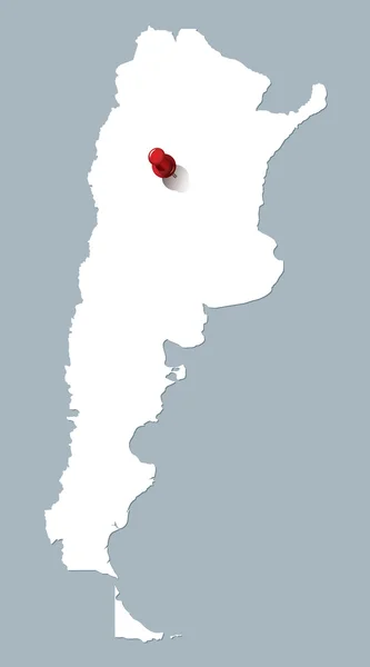 Bílá mapa Argentiny s červenými připínáček v pozici buenos aires — Stockový vektor