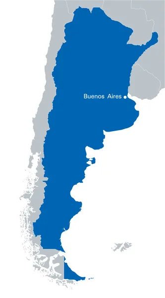 Carte bleue de l'Argentine avec l'indication de la capitale Buenos Aires — Image vectorielle