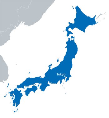 mavi ile gösteren tokyo Japonya Haritası