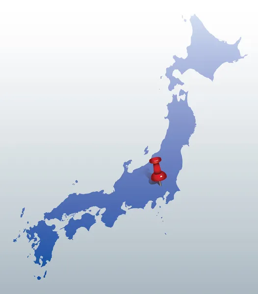 Blue map of Japan with red push pin indicating the position of Tokyo — Stock Vector