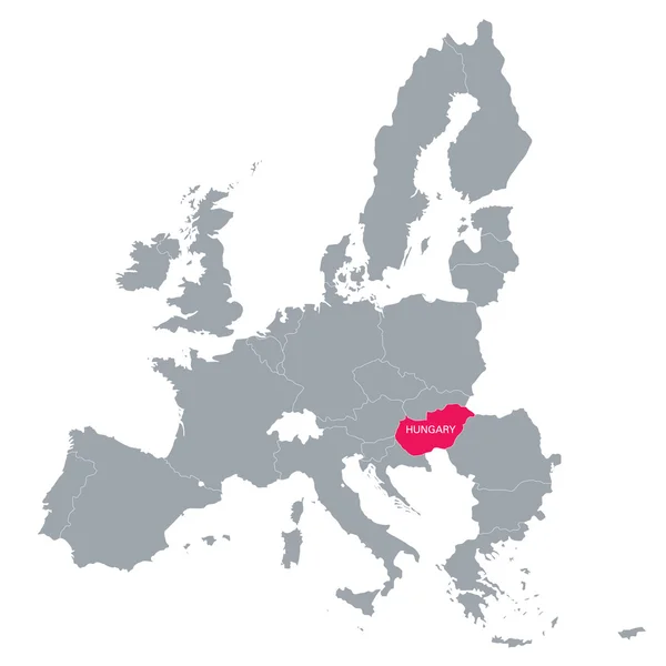 Kaart van de Europese Unie met de locatie van Hongarije — Stockvector