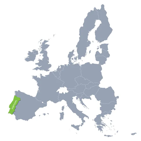 Karte der Europäischen Union mit dem Hinweis auf Portugal — Stockvektor