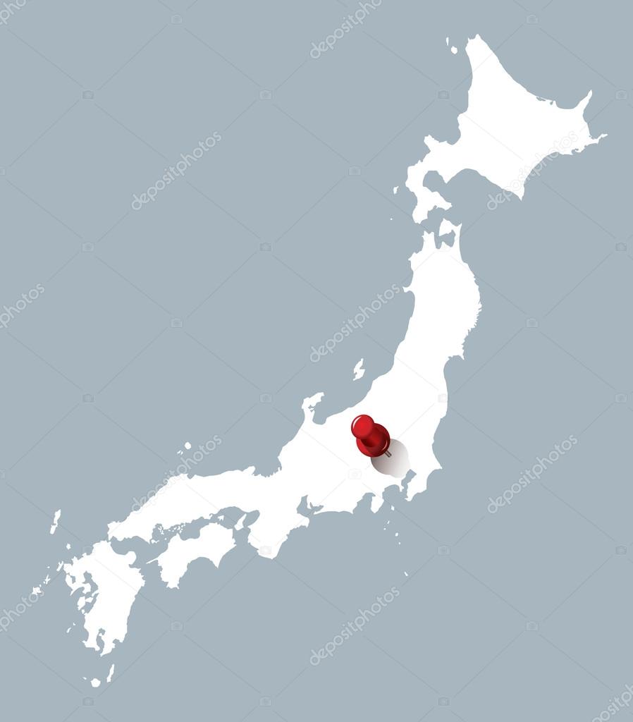 White map of Japan with red push pin