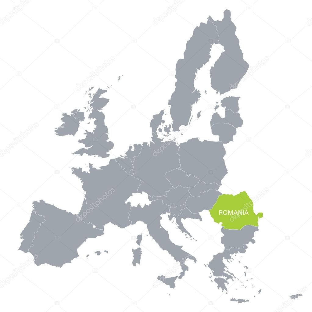 Map of European Union with the indication of Romania