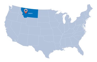 montana state ve helena şehir göstergesi ile USA Haritası