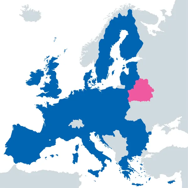 Mapa da União Europeia com a indicação da Bielorrússia — Vetor de Stock