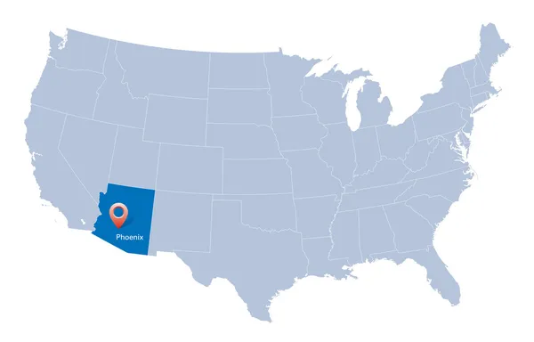 Mapa de Estados Unidos con la indicación de Estado de Arizona y Phoenix — Vector de stock