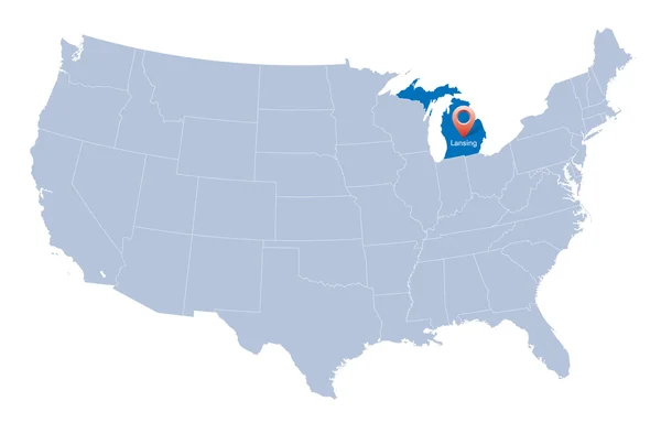 Mapa dos EUA com a indicação de Sate of Michigan —  Vetores de Stock