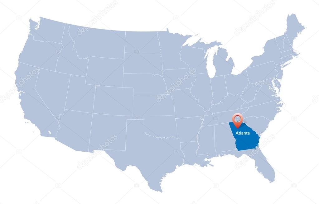 Map of USA with the indication of State of Georgia and Atlanta city