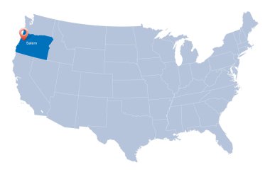 Map of USA with the indication of State of Oregon clipart