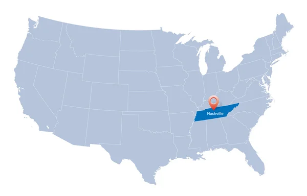 USA mapa s označením státu tennessee — Stockový vektor