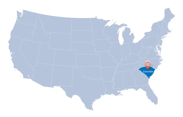 Mapa de Estados Unidos con la indicación de Carolina del Sur — Vector de stock
