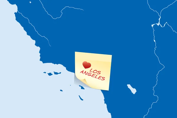USA karta med gul pinne Obs kort med jag älskar los angeles text — Stock vektor