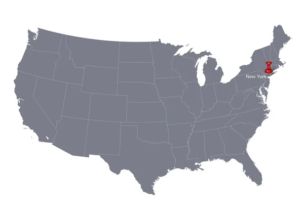 ニューヨーク市で指す赤い押しピンとアメリカ合衆国の地図 — ストックベクタ