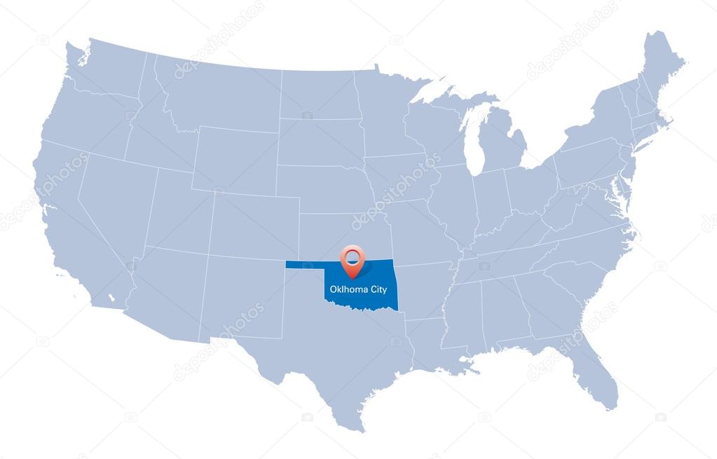 Map of USA with the indication of State of Oklahoma